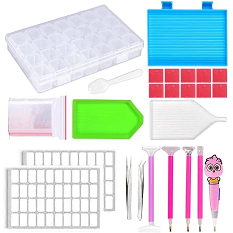 PALUDO 5D Diamond Painting Zubehör Set, DIY Diamond Painting Werkzeug Set, Diamant Malerei Werkzeuge Kits mit Diamant Stifte, Pinzette, Taschen, Kleber, Kunststoffschale und Aufbewahrungsbox