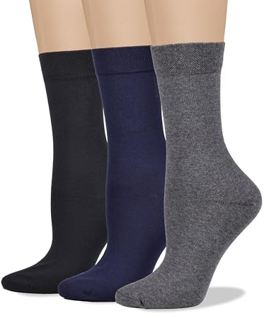 COTTON DAY Women's Soft Combed Cotton Dress Socks Seamless Toe Black Gray Navy Blue (Assorted 6-9)