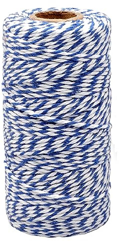 KINGLAKE Butchers Twine - 2mm Blue & White Cotton String, 100m for Crafts, Cooking, Gift Wrapping & Gardening