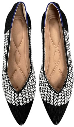 tinbarry Chaussures plates pour femmes ballerines chaussures bout pointu sans lacet chaussures habillées en tricot chaussures élégantes et confortables femme chaussures classiques
