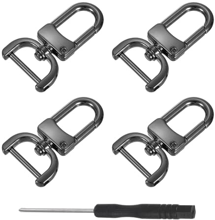sourcing map 4Pcs Swivel Clasps Hook, 20mm(3/4 Inch) D Ring Detachable Snap Hook Metal Lobster Claw Clasp Hook with Screwdriver for Purse Keychain DIY Craft, Black
