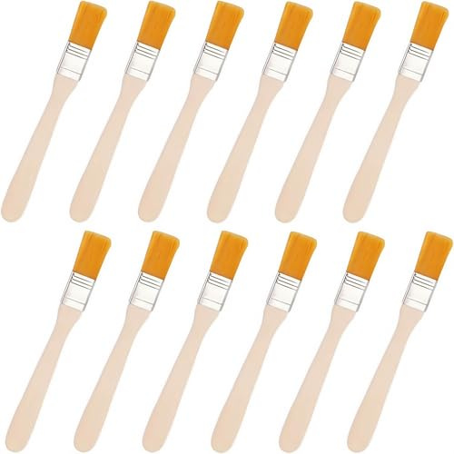 TANSAR 12 pinceles pequeños, pinceles de pintor, pinceles de nailon, pinceles planos, 13,5 cm, mango de madera, pincel para pintura artística, manualidades
