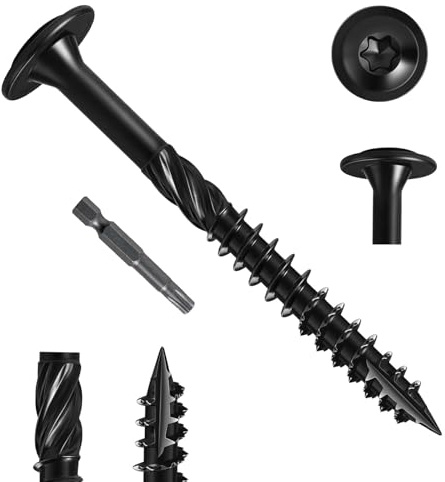 Zuyya Torx Lot de 20 vis à bois 6,3 x 100 mm, à tête disque, noires, pour panneaux d'aggloméré, vis pour construction de toiture, vis de construction avec embout T30
