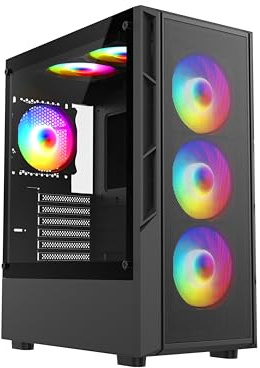 ASC TECHNOLOGY Gaming PC Computer Tower, i7, 8GB RAM, GT 1030 2GB, 256GB SSD + 1TB HDD, 500W 80+ PSU, Black 6 Fan RGB Case, WiFi, Windows 11 – High Performance Gaming Setup