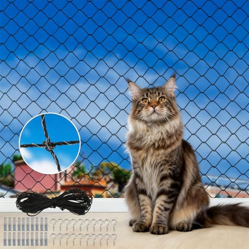 Xyvor Filet pour Chat pour Balcon 6 x 3 m, Filet Chat Balcon sans Percer, Filet de Protection Renforce Chat, Filet Balcon Chat avec 15m Corde de Fixation, pour Sécuriser Les Balcons, Fenêtres