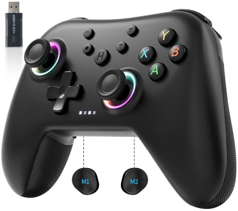 AceGamer Aurora 2.4G Bluetooth Wireless Controller, mit Hall-Effekt Joystick, Linear Resonant Actuator, Programmierbare Rücktaste, PC Controller für Windows PC/Switch/Stem/iOS/Android-Schwarz