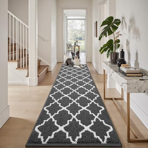 Sour Lemon Hallway Runner Rug 50 x 150 cm Dirt Trapping Dark Grey Non Slip TPR Backing carpet runners Floor Mats for Entryway Hallway Kitchen Garage Laundry Room