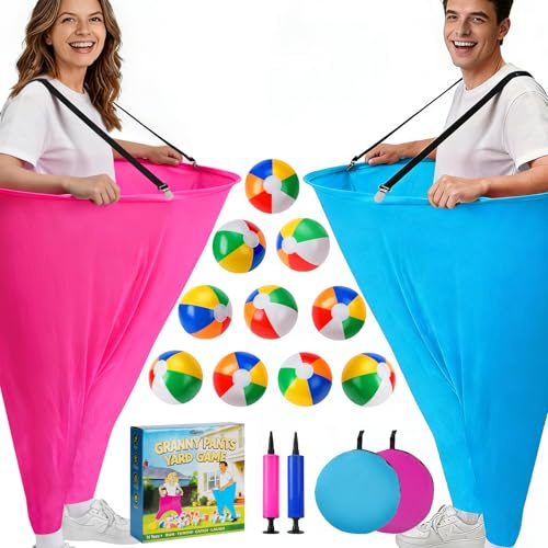 17-teiliges Granny Pants Hof-Spiel für Ostern, 2 übergroße Oma-Hosen-Spiele für draußen 10 Bälle, 2 Pumps, Wurfspiele für Erwachsene im Freien, ideal für Partys, Gartenpartys, Familientreffen (Large)