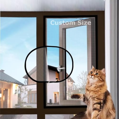 XXIUDEE Custom Cat Window Safety Net Insect Fly Screen Cat Protect Net | Window Screen Mesh, Insect Fly Screen with Zipper, Anti Mosquito Mesh Curtains with Self Adhesive Tape