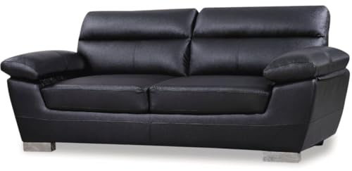 Habitat et Jardin - Canapé Droit en Cuir Reconstitué et PVC Dallas 2 Places Noir - Canapé Fixe Design Moderne - Longeur 210 cm