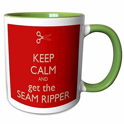 3dRose Keep calm and get the seam ripper, Red and White, 11oz Two-Tone Green Mug