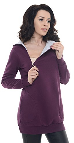 Purpless Maternity 2in1 Pregnant Breastfeeding Women Sweatshirt Hooded Top with Pockets B9052 (14, Plum)