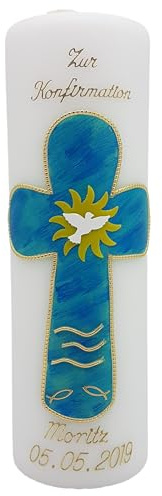 Konfirmationskerze K-108 in vers. Farben inkl. Namen und Datum - auch zur Kommunion