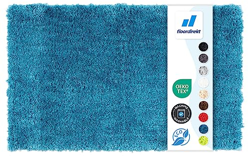 Floordirekt Badematte Sky - Badezimmerteppich - Weicher, dichter Hochflor - Rutschhemmend & Schnell trocknend - Geeignet für Fußbodenheizung - Eckig & Rund (50 x 80 cm, Petrol)
