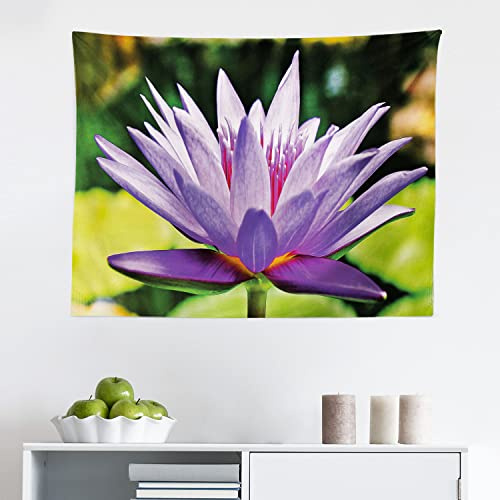 Ambesonne Flowers Tapestry, Floating Water Petal on Pond Blossoming Close up Phot with Blurred Back, Fabric Wall Hanging Decor for Bedroom Living Room Dorm, 28 X 23, Lavender Apple Green