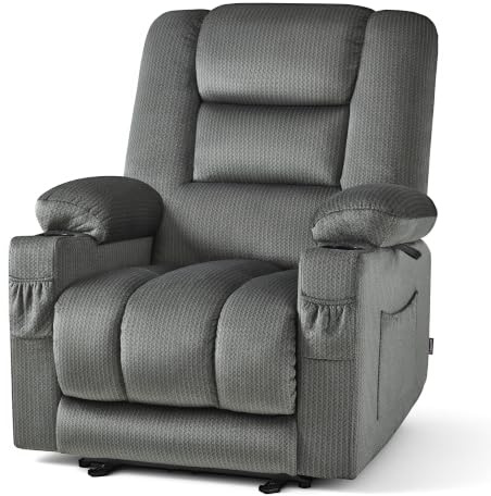 MCombo Zero Gravity Electric Recliner Armchair, Power Reclining Chairs with Massage & Heat, Extended Footrest, USB Ports, Cup Holders for Living Room 6079 (Grey, Medium)