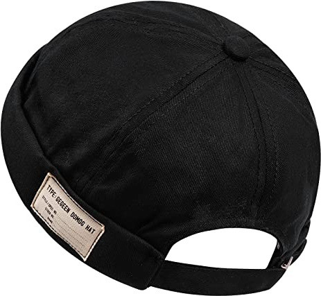 CLAPE Cappello Uomo Senza Visiera Berretto da Portuale Berretto Docker Regolabile Retro Cotone Docker cap Beanie Brimless Hat Black GD21