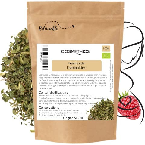 Feuilles de framboisier BIO 100g Cosm’Ethics® naturelle facilite l’accouchement • favorise l’allaitement • soulage règles douloureuses