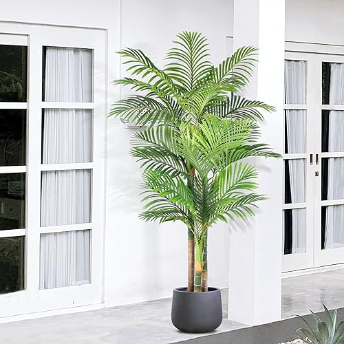 Keeplush Künstliche Goldene Palme 180cm kunstpflanzen groß wie echt, UV-beständig kunstbaum groß, Kunstpalme für Haus Wohnzimmer Schlafzimmer Büro Balkon Garten Decor Künstliche Pflanzen (1 Stück)
