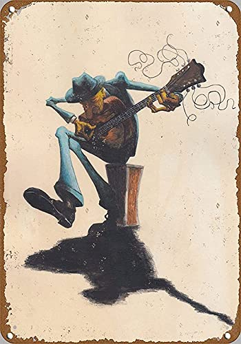 Metallschild Poster Edition Old Blues Gitarrenspieler Cartoon Vintage Wandbild Musik Grand Ole Kunst Stil Schilder Metallschild lustige Wanddekoration Kunst für Bar, Restaurant,
