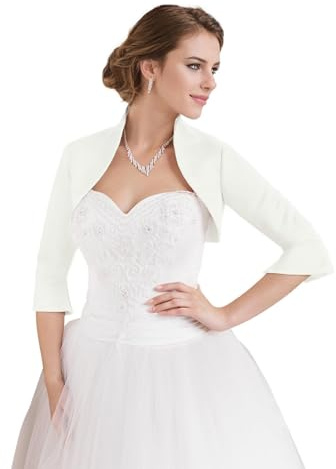 Gvnykany Fitted Wrap Bolero Style Bridal Wedding Satin with 3/4 Sleeve Ivory S