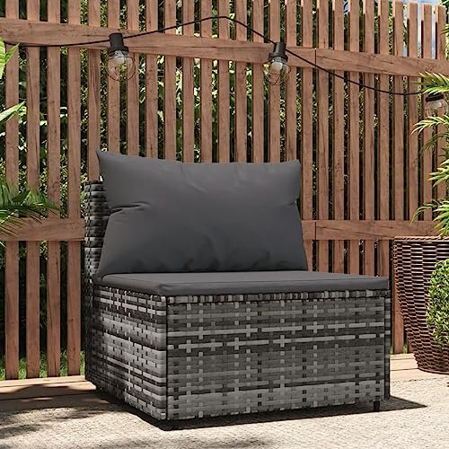 Homgoday Canapé central de jardin avec coussins en rotin synthétique gris, canapé central de jardin, meubles d'extérieur, fauteuil, chaise, salon, terrasse, patio, extérieur, balcon, stable type 3
