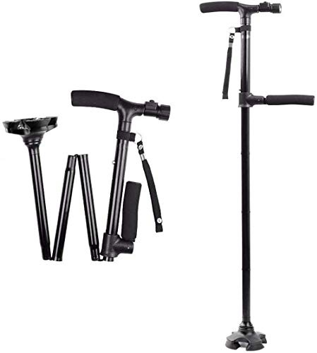 GeRRiT Bastón Plegable para Caminar, muletas de Doble Mango con luz LED, Bastones autónomos, teles Plegables de Altura Ajustable para Personas Mayores, Ayuda para la Movilidad