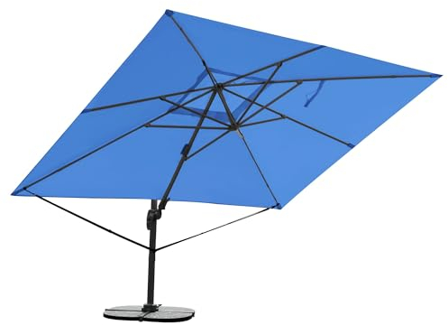 RS Trade Sonnenschirm Rechteckig 300 x 400 cm Marktschirm Ampelschirm Gartenschirm 360 Grad drehbar, 4-fach seitlich & 5-fach horizontal neigbar, inkl. Windsicherung & Schutzhülle, blau