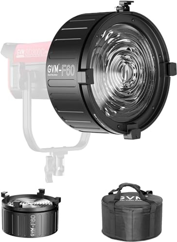 GVM F60 Fresnel-LED-videolampobjektiv, kompatibel med PROSD400B, 500B, 650B, SD600D, SD600S, kontinuerlig utgångsbelysning för studiofotografering, förbättrad ljusstyrka 450 % till 960 %