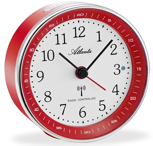 Atlanta Funkwecker ohne Ticken mit Licht Snooze Crescendo Alarmanzeige Analog - 1868/1 (Rot)