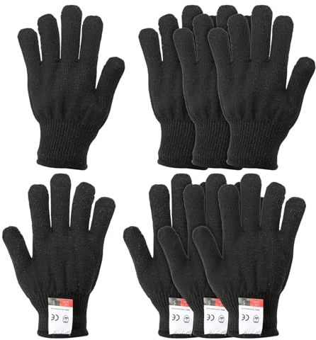 PATIKIL Cut Resistant Gloves, 4 Pair Level 5 Protection Anti Cutting Gloves for Kitchen Wood Carving Working, Medium, Black