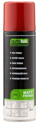 AutoTek Professional Expertly Formulated Acrylic Based Primer Spray Paint, Red Primer, 300 ml