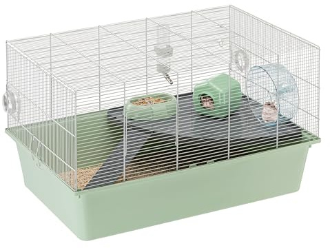 Ferplast Hamsterkäfig, Mäusekäfig Milos XL, Käfig für Hamster Mäuse, Kunststoffboden Struktur aus recyceltem Eisen, Einfache Wartung, Modulares Käfigsystem, Inklusive Zubehör, 69,5 x 46 x h 41 cm