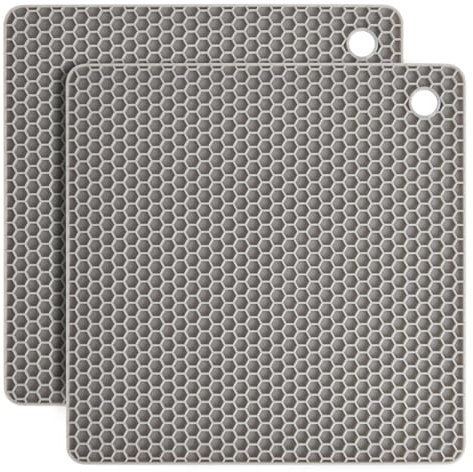 Flintronic 2 Piezas Salvamanteles de Silicona, Sostenedor de Pote de Silicona Estera Antideslizante, Resistente al Calor, para Aislamiento, Asar, Hornear - Plaza, Gris