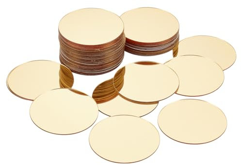 GOMAKERER Lot de 50 mini carreaux de miroir en acrylique - 4,95 cm - Autocollants plats et ronds - Petits carreaux de mosaïque décoratifs - Pour décoration murale - Fabrication de bijoux - Doré