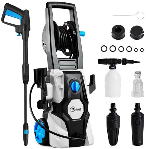 DKIEI Electric Pressure Washer, 135Bar, 7L/min, 1600W High Power Washer For Car/Patio/Garden Furniture/Walls, Portable Cleaner Jet Washer Kit With Adjustable Nozzle & Hose Accessory, 6KG