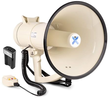 Vonyx MEG120 Megáfono Portátil Potente 120W con USB, Bluetooth, SD y AUX, Batería Recargable incluida, Micrófono con Cable, Alcance 1600m, Ligero 2,1kg, Megáfono Fiesta, Pequeño, Sirena y Grabación.