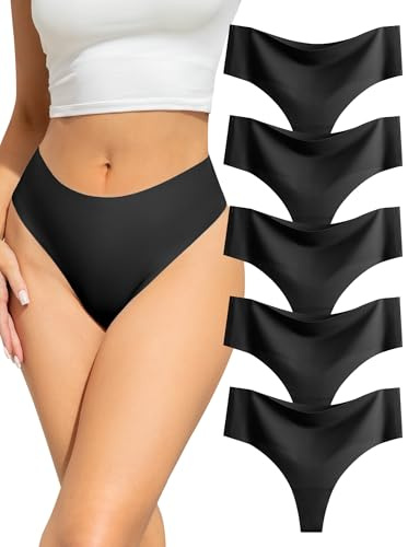 Voenxe Stringtrosor Hög Midja, Sömlös Trosor String Flerpack,Seamless Thong | 5 Pack Underkläder för Kvinnor, High Waist Women Underwear, Osynliga Damtrosor Tanga, Invisible Brazilian Panties