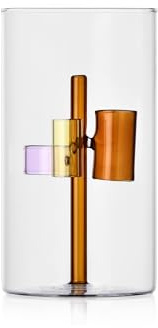 Ichendorf Milano Vaso 3 Candele, Ambra, Collezione Iris, H20 cm, Vetro Borosilicato, Fatto a Mano