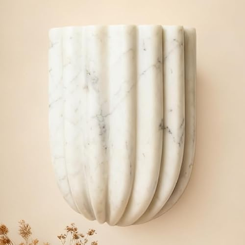 7.5 Fluted White Imitation Marble Wall Lamp, Modern Wall Sconce Mini Wall Light with Half-Cylinder Desgin, Scandinavian Wall Mounted Light for Hallway, Bedroom, Corridor, Stairs, Living Room