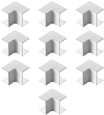 Confezione da 10, Angolo interno per minicanalina 20x10mm, bianco, in PVC, tecnopolimero ad alta resistenza, mini canaline, canale per cavi elettrici