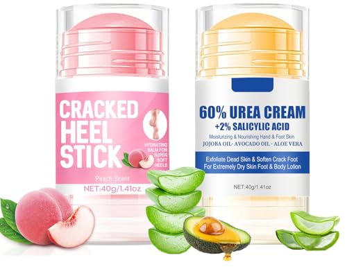 Urea Cream 60 percent for Feet with 2% salicylic Acid, Maximum Strength & Intensive Repair Care for Dry Cracked Heels, Relief for Dry Foot Smoothing Skin Women and Men (2 pezzi, Peach + Urea Cream)