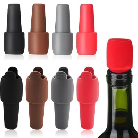 DOKRIN Tappi versatori da vino,Set di 4 tappi riutilizzabili in silicone per bottiglie di spumante e tappi conservanti per birra, champagne, vino e vino rosso