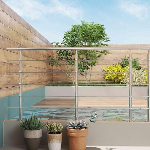 Garde-corps 200cm - En inox 304-1 main courante et 5 traverses - Intérieur & extérieur - Kit complet - Résistance forte à la corrosion et à la rouille