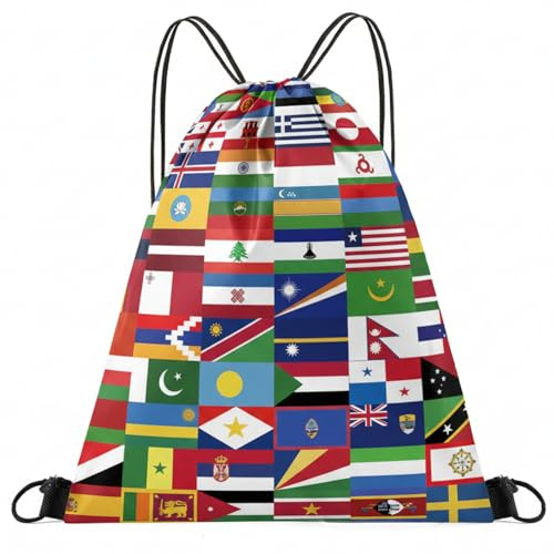 Qylazune Flags of the World Drawstring Backpack Sports Events Remembrance Day Flags Remembrance Day Decorations Anniversary Birthday Gift for Travelers Students and Football Fans