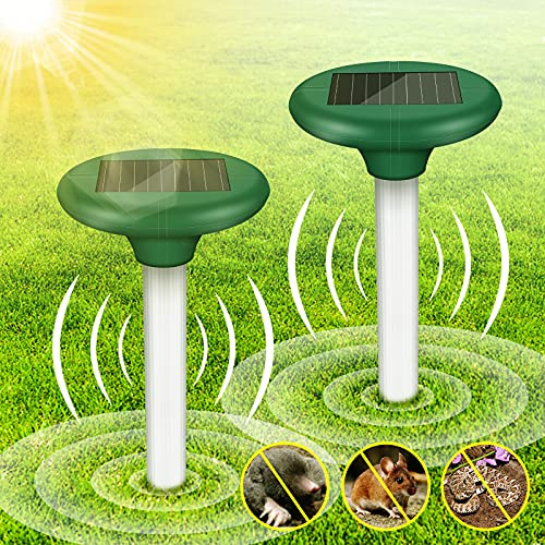 Ahuyentador solar de topos: 2 unidades, ahuyentador de topos solar, IP65, resistente al agua, ultrasonidos para ahuyentar topos y plagas para el jardín