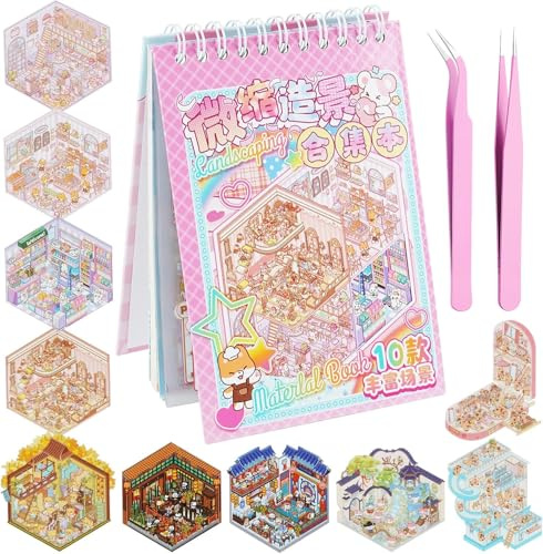 Leikedun Libro de Pegatinas 3D con 10 Escenas para Adultos - Scene Stickers, House Stickers, Kit de Manualidades DIY para Aliviar el Estrés, Incluye 2 Pinzas