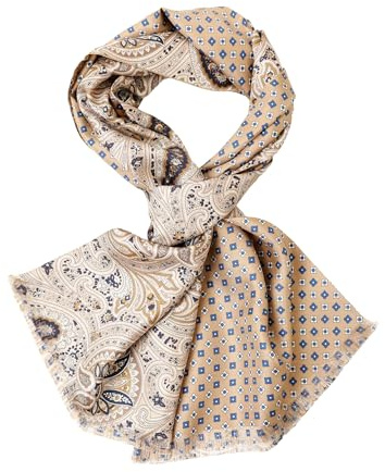 Prettystern Sciarpa da Uomo in 100% Seta a 2 Strati - Elegante Sciarpa Double Face con Frange - Classica e Raffinata Paisley Beige AB23