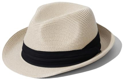 Hat Hut Ultra-Light Straw Fedora Sun Hat, Short Brim Beach Hat, Summer Panama Fedora for Men Women, UPF 50+ (US, Alpha, Medium, Beige)