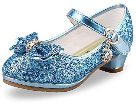 Girls Sequin Shoes Toddler Princess High Heel Shoes Cosplay Party Pumps Wedding Birthday Dress Shoes Size 10 UK Child,Blue